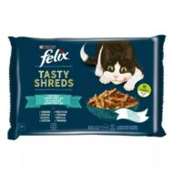 Állateledel alutasakos FELIX Tasty Shreds macskáknak 4-pack halas lazac-tonhal válogatás szószban 4x80g