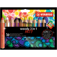 Színes ceruza STABILO Woody 3in1 hengeres vastag 10 db/készlet+hegyező
