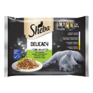 Állateledel alutasakos SHEBA Delicacy macskáknak 4-pack vegyes lazac-hal-csirke-pulyka válogatás 4x85g