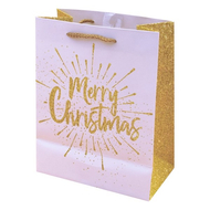 Dísztasak CREATIVE Luxury M 18x23x10 cm karácsonyi arany mintás matt glitteres zsinórfüles
