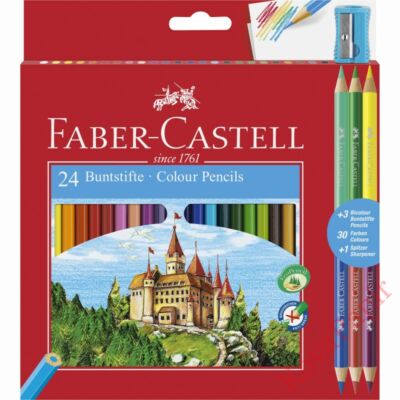 Színes ceruza FABER-CASTELL hatszögletű 24 db/készlet+ 3 db kétvégű színes ceruza