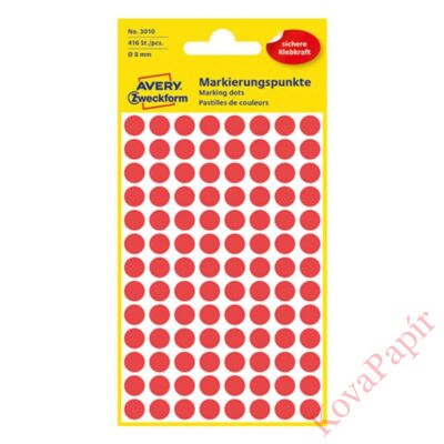 Etikett AVERY 3010 jelölőpont 8mm piros 416 db/csomag