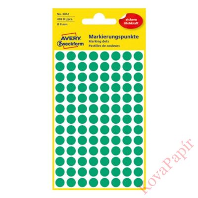 Etikett AVERY 3012 jelölőpont 8mm zöld 416 db/csomag