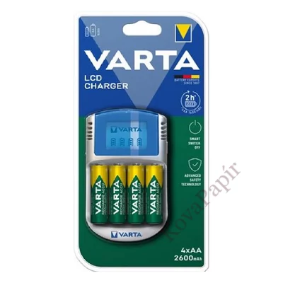 Akkumulátor töltő VARTA LCD-s + AA 4x2600 mAh + 12 V USB
