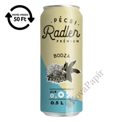 Alkoholmentes sör PÉCSI RADLER bodza 0,0% 500 ml DRS