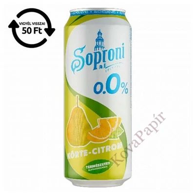 Alkoholmentes sör SOPRONI körte-citrom 0,0% 500 ml DRS