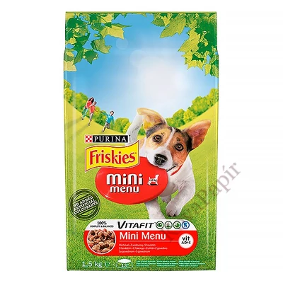 Állateledel száraz PURINA Friskies Vitafit Mini menü kutyáknak marhahússal és zöldséggel 1,5 kg