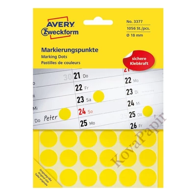 Etikett AVERY 3377 öntapadó jelölőpont sárga 18mm 1056 jelölőpont/csomag