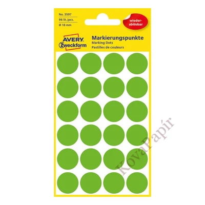 Etikett AVERY 3597 öntapadó jelölőpont zöld 18mm 96 jelölőpont/csomag