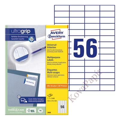 Etikett AVERY 3668 52,5x21,2mm univerzális 5600 címke/doboz 100 ív/doboz