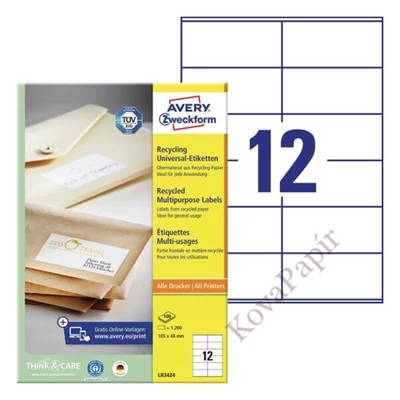 Etikett AVERY LR3424 105x48mm környezetbarát 1200 címke/doboz 100 ív/doboz