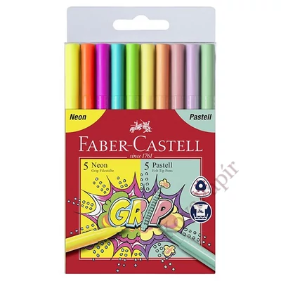 Filctoll FABER-CASTELL Grip neon/pasztell 10 darabos