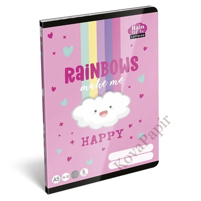 Füzet vonalas LIZZYSULI A/5 32 lapos 16-32 2.osztályos Lollipop Rainbow