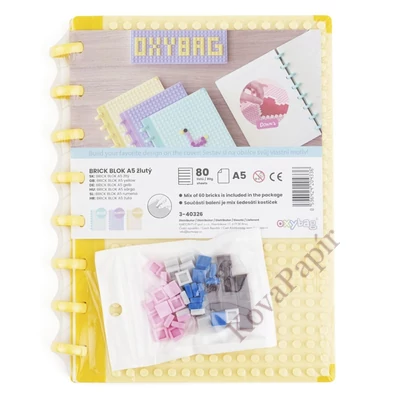 Spirálfüzet vonalas OXY lego design A/5 80 lapos sárga