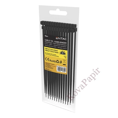 Kábelkötegelő-gyorskötöző ENTAC 100mm x 2,5mm fekete 50 darabos