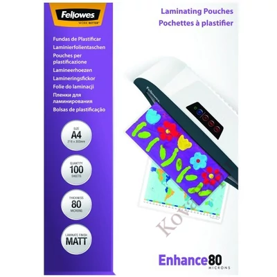 Lamináló fólia FELLOWES A/4 80 mikron matt 100/csom
