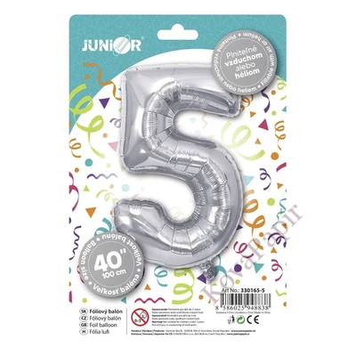 Lufi JUNIOR szülinapos 5-ös szám 100 cm ezüst