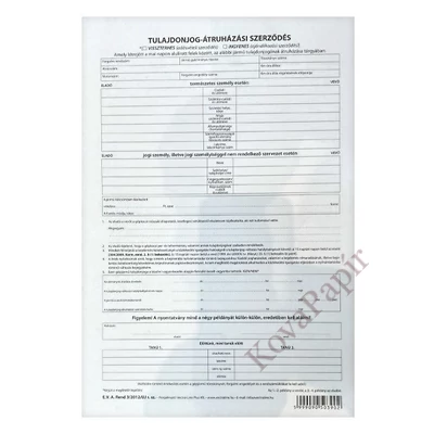Nyomtatvány adásvételi (tulajdonjog-átruházási) szerződés személygépkocsihoz VECTRALINE A/4 álló 4 példányos