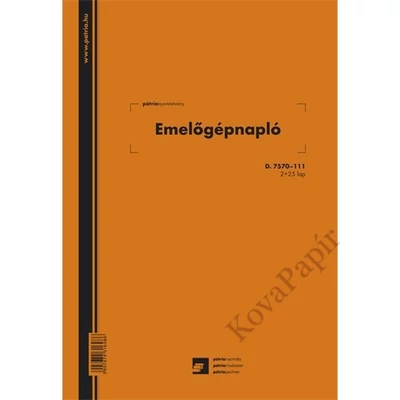 Nyomtatvány emelőgépnapló  PÁTRIA 2+25 lapos A/4 álló