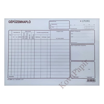Nyomtatvány gépüzemnapló  A/4 25x3