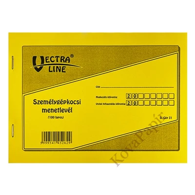 Nyomtatvány személygépkocsi menetlevél VECTRALINE A/5 fekvő 100 lapos