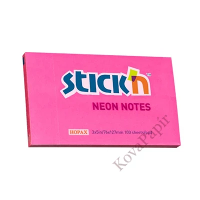 Öntapadós jegyzettömb STICK`N 76x127mm neon pink 100 lap