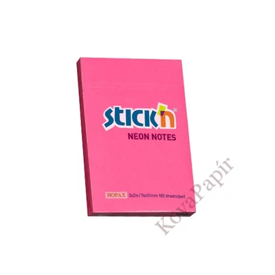 Öntapadós jegyzettömb STICK`N 76x51mm neon pink 100 lap
