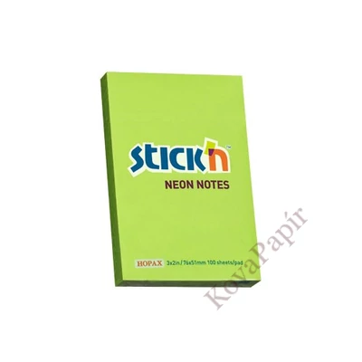 Öntapadós jegyzettömb STICK`N 76x51mm neon zöld 100 lap