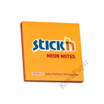 Öntapadós jegyzettömb STICK`N 76x76mm neon narancs 100 lap