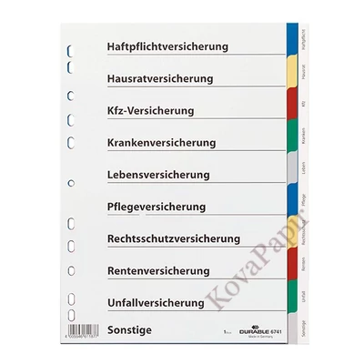 Regiszter DURABLE műanyag A/4 10 színes + index fülek