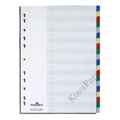 Regiszter DURABLE műanyag A/4 20 színes + index fülek