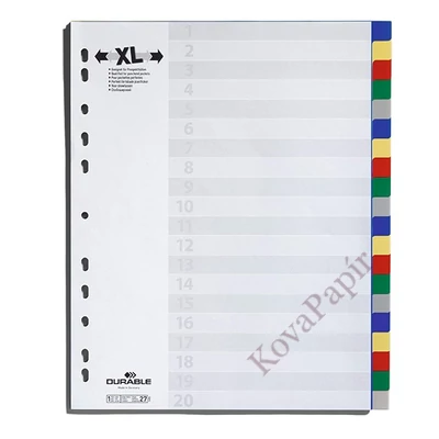 Regiszter DURABLE műanyag A/4 maxi 20 színes + index fülek
