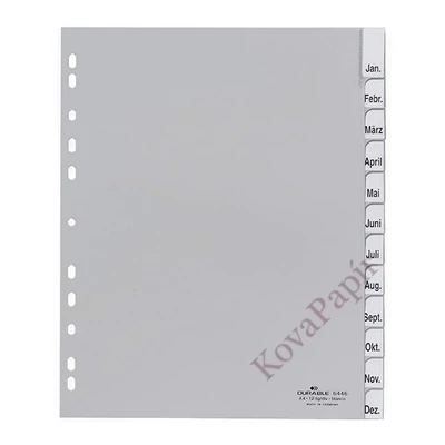 Regiszter DURABLE műanyag A/4 maxi Jan-Dec 12 részes szürke