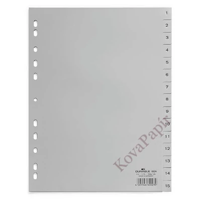 Regiszter DURABLE műanyag nyomtatott A/4 1-15 részes szürke