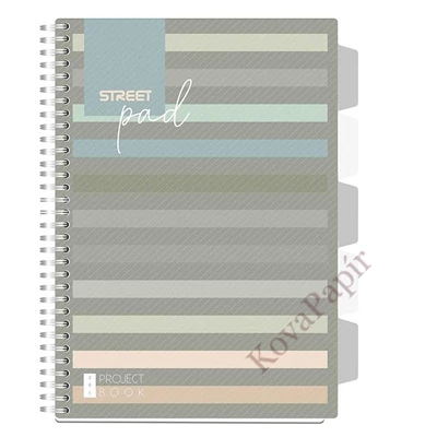 Spirálfüzet kockás STREET Pad A/4 100 lapos regiszteres sötét csíkos