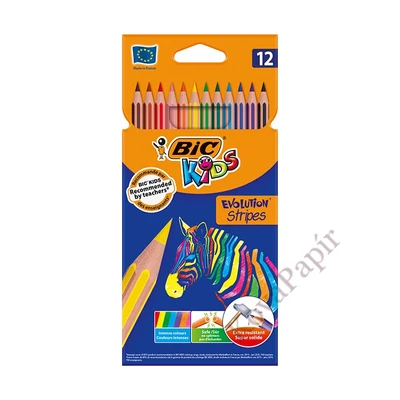 Színes ceruza BIC Kids Evolution hatszögletű hajlékony csíkos környezetbarát 12 darabos