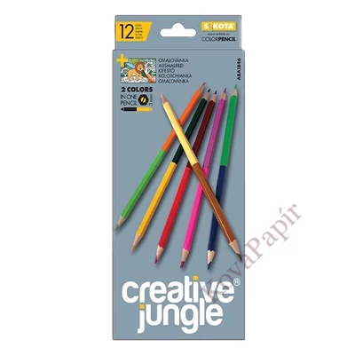 Színes ceruza CREATIVE JUNGLE grey kétvégű háromszögletű 24 szín/készlet