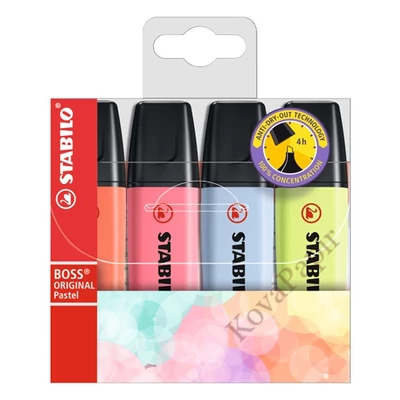Szövegkiemelő készlet STABILO Boss Original Pastel 1-5mm 4 darabos